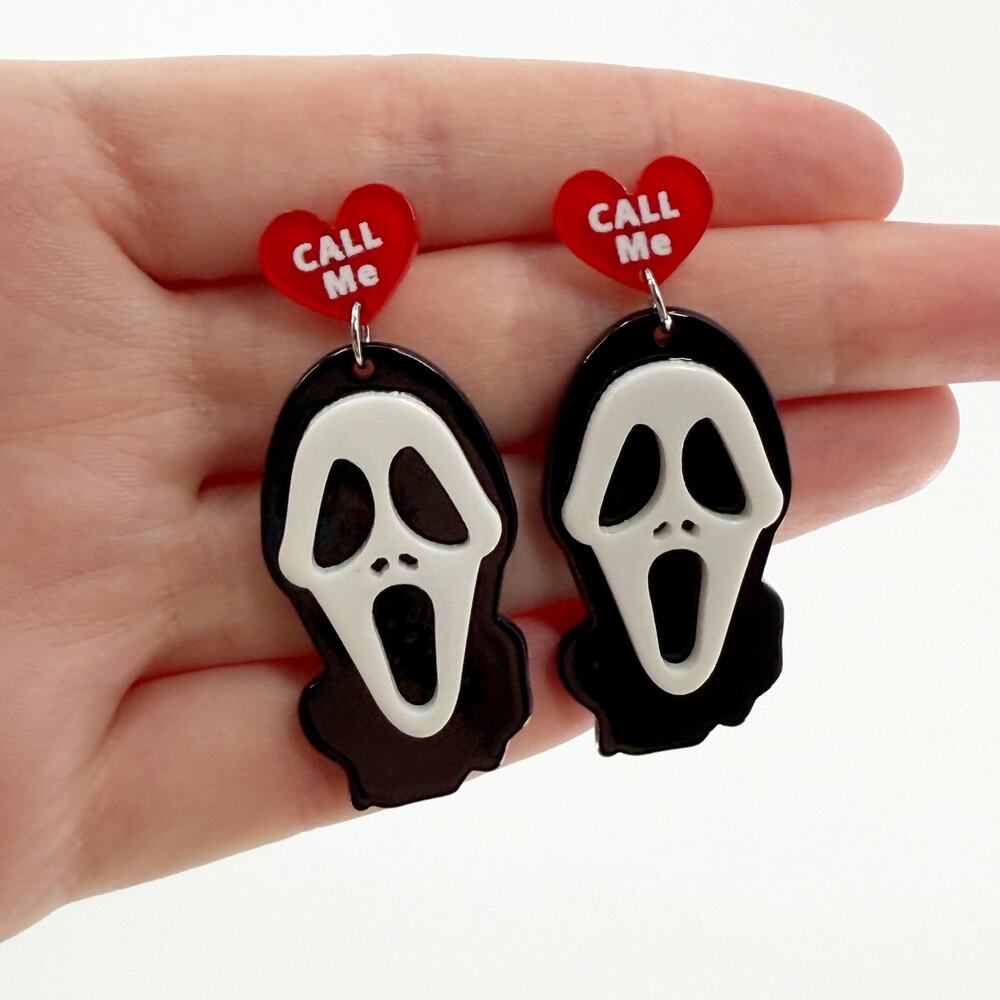 Funny Ghostface Dangle Earrings: Scream Movie Inspired Halloween Jewelry